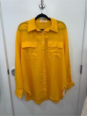 The Frankie Shop Gold Yellow Linen Button Down